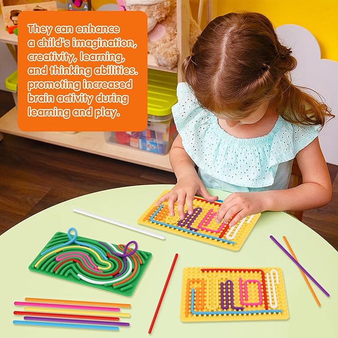 2pcs Sensory Activity Board, Double-Sided Silicone Fidget Toys for Kids 3+ & Adults, Sensory Toys for Anxiety, ADHD, Autism, Calming, Includes Travel Bag & 20 Strings, Yellow & Green