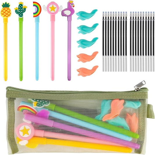 Magic Pens with Grips and Refills, Reusable Invisible Ink Pen for Kid's Handwriting Practice Kit, Children's Writing Practice Aids for Lefties and Righties