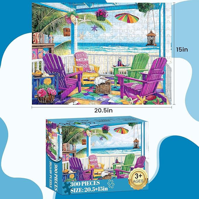 300 Piece Puzzle for Adults,Jigsaw Puzzles 300 Pieces Seaside Scenery Puzzle for Kids Adult Senior Beach Jigsaw Puzzle for Adults 300 Pieces Challenging Puzzles Family Activity Game Nights Gifts