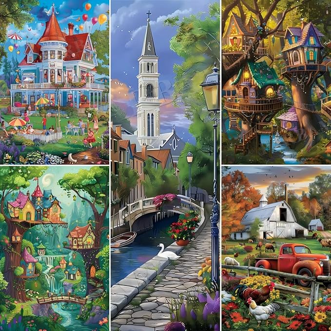 Puzzles for Adults 1000 Pieces Children's Fun Cottage - Safe Wooden,Hi-Definition Printing Beautiful Drawings,for Bedroom Decor Family Holidays,Elevate Yourself Gift Decor