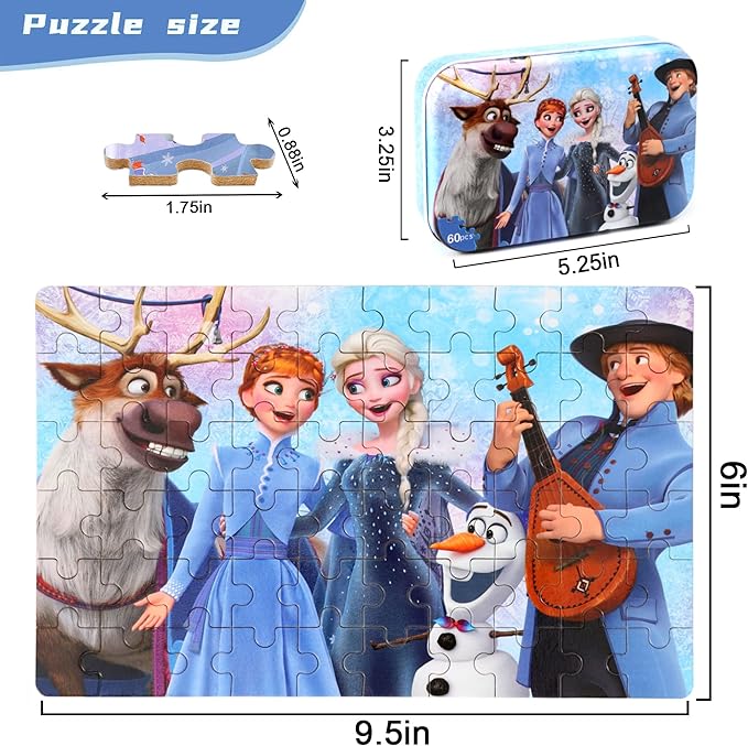 Puzzles for Kids Ages 4-8, 60 Pieces Puzzles for Kids Ages 3-5 in a Metal Box Girls and Boys Learning Educational Jigsaw Puzzle Toys Gifts