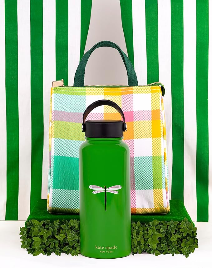 Kate Spade New York Portable Soft Cooler Lunch Bag, Small Insulated Tote, Thermal Lunch Bag with Silver Insulated Lining and Storage Pocket, Spring Plaid
