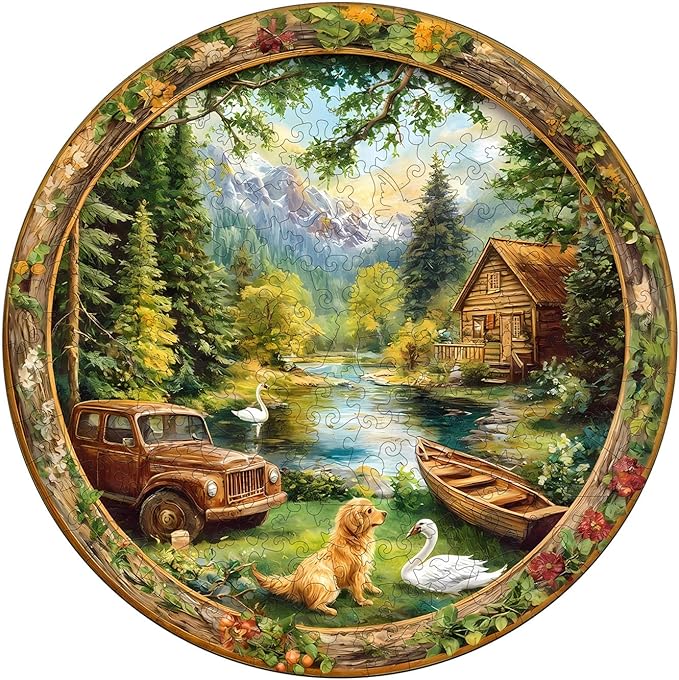 Jigfoxy Wooden Puzzle for Adults, Countryside Jigsaw Puzzles for Adult, Unique Animal Shape Wood Cut Puzzles, Christmas Thanksgiving Gifts for Friends Family (S-8.5 * 8.5in-100pcs)