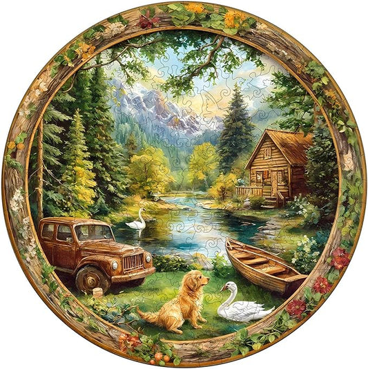 Jigfoxy Wooden Puzzle for Adults, Countryside Jigsaw Puzzles for Adult, Unique Animal Shape Wood Cut Puzzles, Christmas Thanksgiving Gifts for Friends Family (S-8.5 * 8.5in-100pcs)