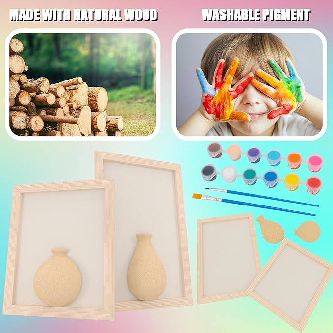 Crafts Gift for Girls, DIY 3D Felt Flowers Wooden Vase Picture Frame Painting Kit, Arts and Crafts Project for Kids Age 6 7 8 9 10 11 12 Years Old (Felt Flowers)