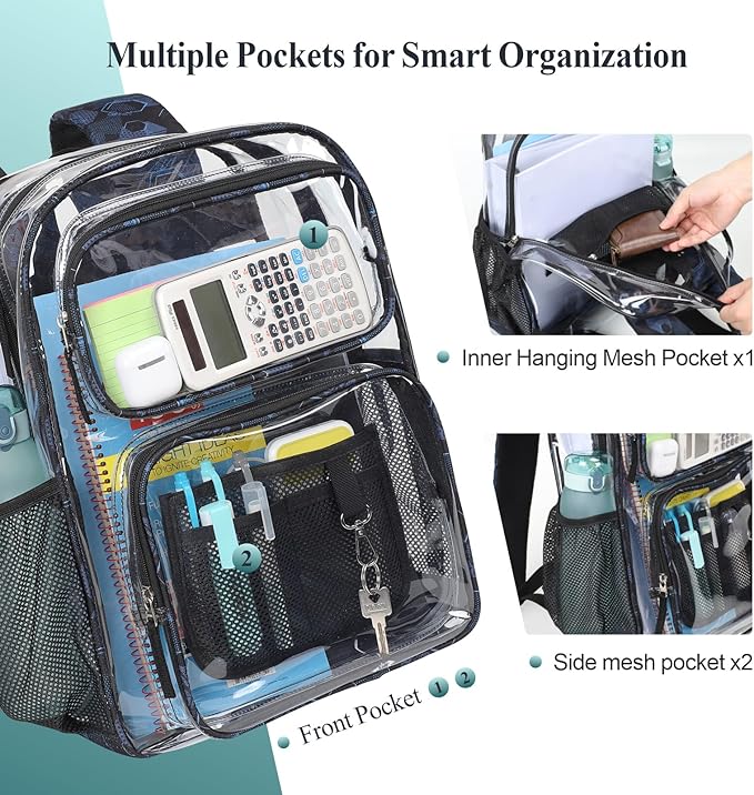 PACKISM Clear Backpack for School - 17 inch Large Heavy Duty Clear Bookbag, See Through PVC Backpacks (for age 12 above)