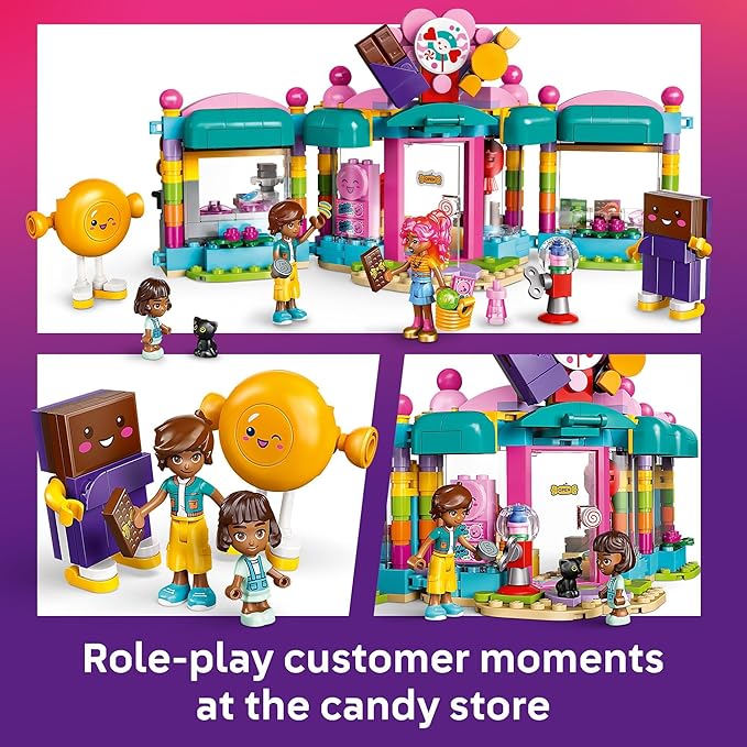 LEGO Friends Heartlake City Candy Store Building Toy - Pretend Play Set for Kids, Girls and Boys, Ages 6+ - Gift for Birthdays - with 2 Minidolls, a Micro-Doll, and a Cat Figure - 42649