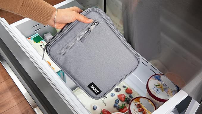 PackIt Freezable Classic Lunch Box, Gray Fog, Built with EcoFreeze® Technology, Collapsible, Reusable, Zip Closure With Front Pocket and Buckle Handle, For Work Lunches and Fresh Lunch On the Go