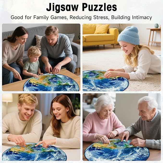 Round Earth Puzzle 1000 Pieces for Adults, NASA Blue Marble View Circle Jigsaw Puzzles for Adults 1000 Pieces with Lettered Back, Landscape Wall Art Decor