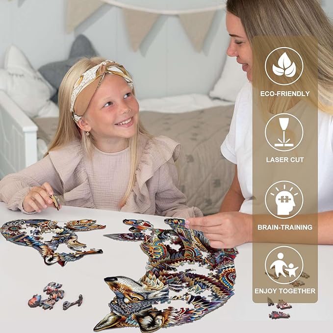 Ruikiyart Wooden Puzzles for Adults, 5MM 500 Pieces Wolf Family Wooden Jigsaw Puzzles, Animal Unique Shaped Puzzle Gifts for Adults and Kids on Thanksgiving, Family Puzzle Games(17.5'' x 18'')