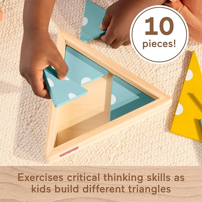 Fisher-Price Wood Montessori Toy Triangle Puzzle, American Montessori Society Seal of Excellence, 10-Piece Wooden Learning Activity & Expert Play Tips for Kids Ages 3+ Years (Amazon Exclusive)