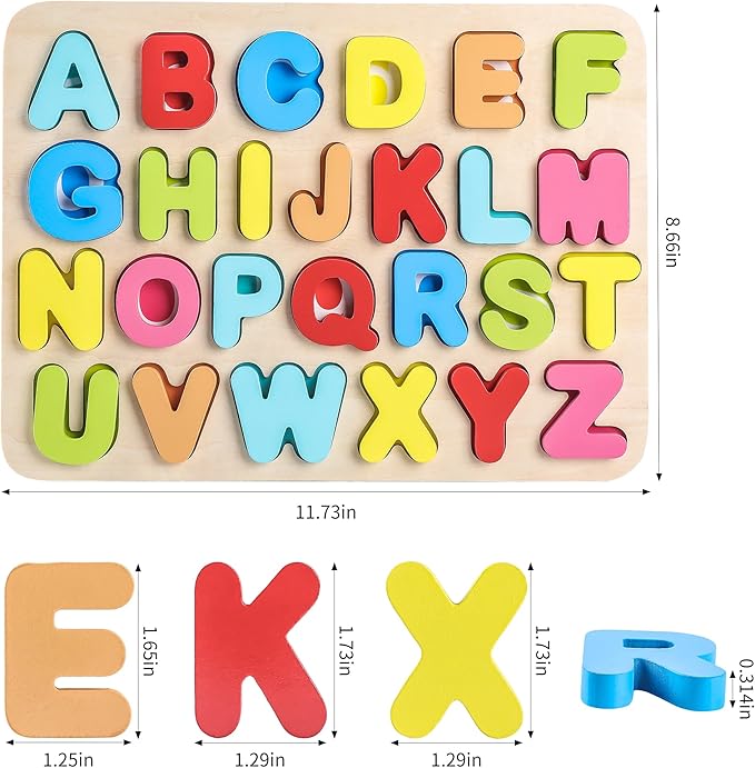 Aile Toddler Wooden Preschool Learning Alphabet Peg Puzzle Board Toys