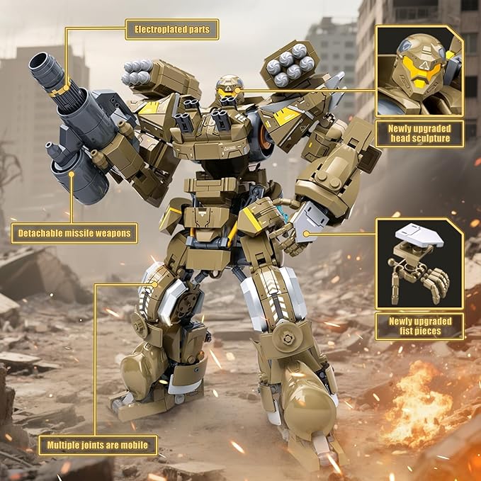 HIGH GODO Artillery Mech Robot Transforming Building Blocks Set for Adults,City Warrior Justice Hero Soldier Mech Model Building Kit, Cool Creative Robots Toys Gift for Teens Boys, 581 Pieces