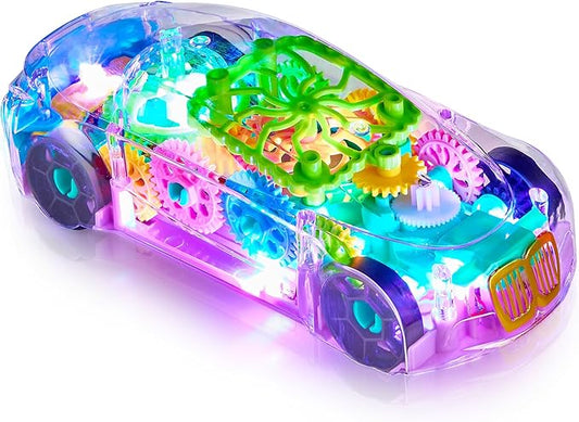Light-Up Transparent Car Toy, Toys for Autistic Kids Ages 3-5 Sensory Toy for Kids with Autism Special Needs Toys, Bump and Go Toys for Toddlers Music and LED Effects Great Gift Idea