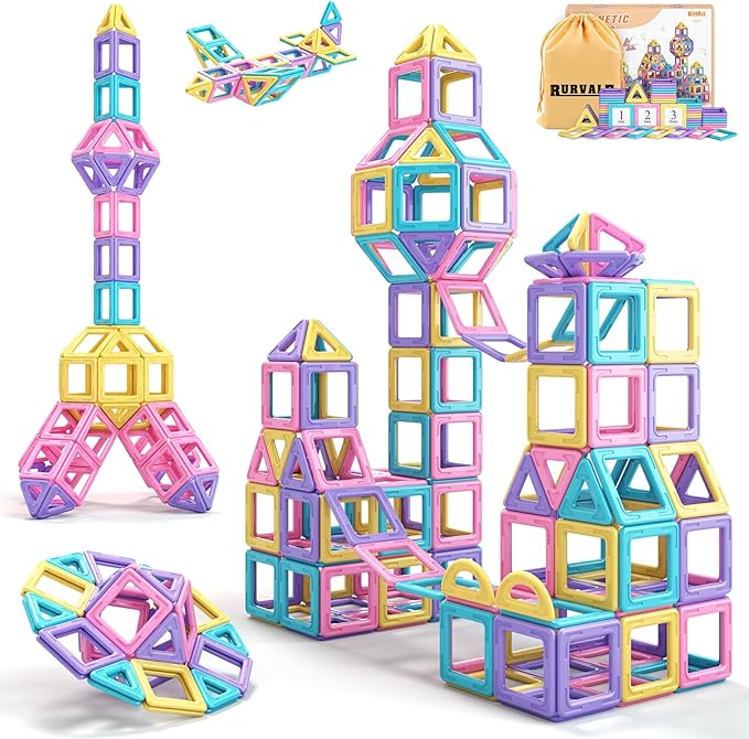 Toddler Girl Toys, Magnetic Tiles Basic Set, Birthday Gifts Ideas for Girls Age 3-5, Magnetic Building Blocks, Magnet STEM Montessori Toddler Kids Christmas Toys Gifts for 3 4 5 6 7 Year Old Girls