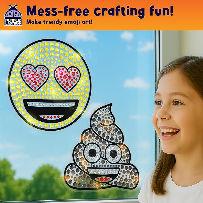 SUNGEMMERS DIY Gemstone Craft Kit – Emoji Poo & Love Designs - Arts and Crafts for Kids Ages 6-12 Girls & Boys - Suncatcher Kit for Girls Birthday Gifts, Summer Toys, Window Diamond Art