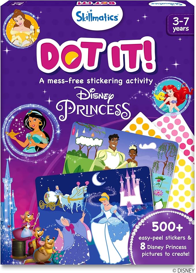 Skillmatics Dot It Sticker Art - Disney Princess, Mess-Free Fun for Kids, 500+ Stickers, Craft Kits, DIY Scrapbooking Activity, Travel Toys, Gifts for Girls & Boys Ages 3, 4, 5, 6, 7