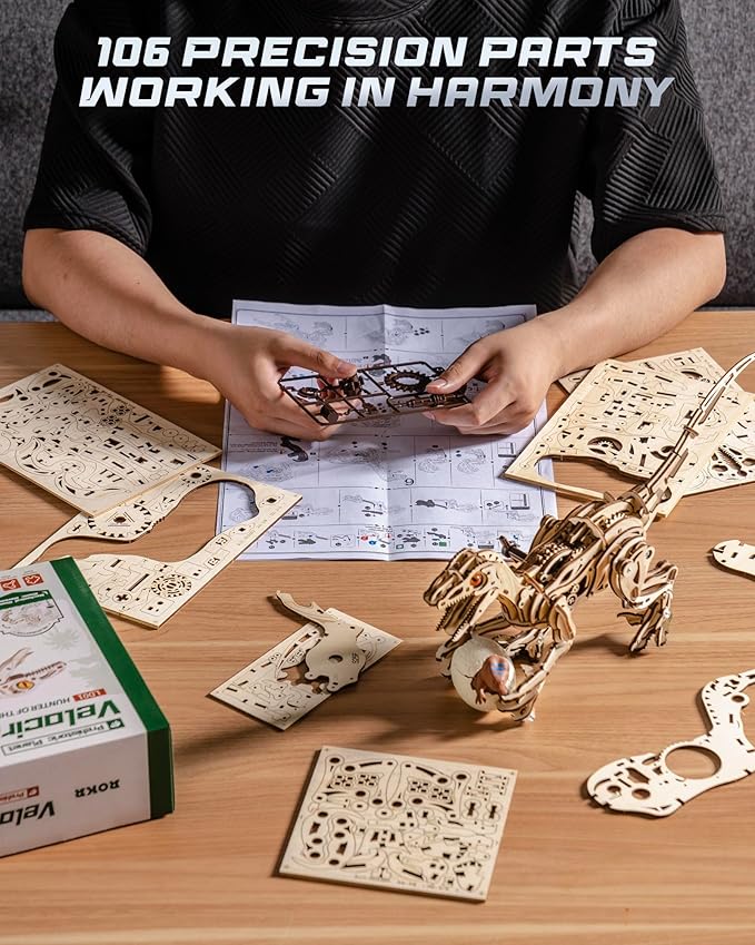 ROKR Walking Dinosaur Toys 3D Wooden Puzzles for Adults, Mechanical Wood Model Kits, Stem Building Project DIY Crafts Kits, Educational Toys Dino Collection Birthday Gifts for Adults & Teens 14+
