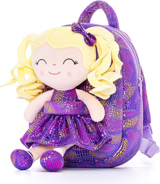 Gloveleya Back to School Gifts for Girls Kids Toddler Backpack Baby Girl Gift Plush Bag Diaper Bag Glitter Purple 9 Inches