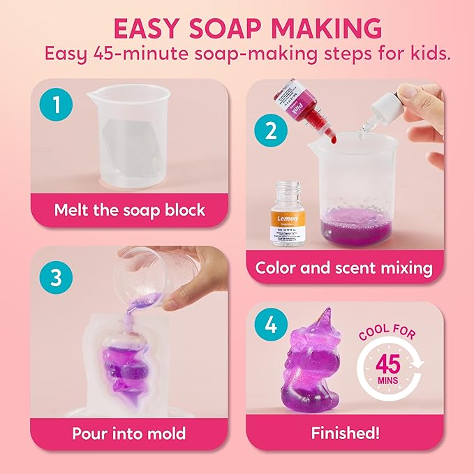 Klever Kits Unicorn Soap Making Kit- 4 Molds Girl Crafts DIY Project, Unicorn Girl Gifts, Kids Birthday Gift for Aged 6+, Science STEM Activity Teenage Gifts for Toddler Ages 6 7 8 9 10 11 12