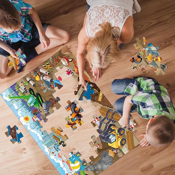 48 Pieces Jumbo Floor Puzzles for Kids ages 3-5, Puzzle for Kid Ages 4-6, Construction Site Jigsaw Large Puzzles, Children Learning Preschool Educational Toys, Great Gift for Kids 4-8 Years Old