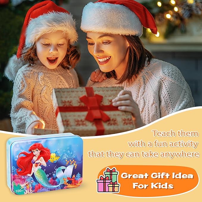 LELEMON Pretty Puzzles for Kids Ages 4-6,100 Piece Puzzles for Kids Ages 4-8,Educational Jigsaw Puzzles in a Metal Box,Childrens 100 Piece Puzzle Games Puzzle Toys for Girls and Boys