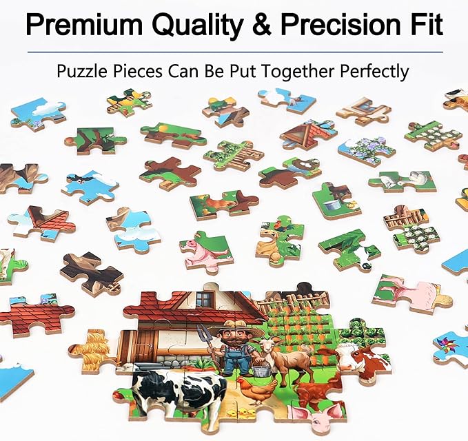 LELEMON Puzzles for Kids Ages 4-6, Farm 60 Piece Puzzles for Kids in a Metal Box, Educational Jigsaw Puzzles Childrens Puzzle Games Puzzle Toys for Girls and Boys