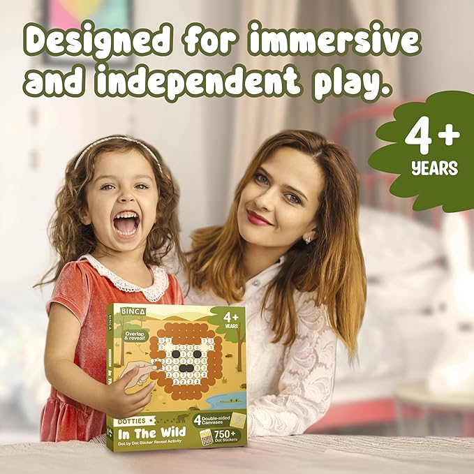 BINCA Dotties Dot Art Activity Kit, 750+ Stickers, Wild Animals Mess-Free Activities, DIY Dot Sticker Art for Toddlers, Kids Travel Activities, Craft Kits & Gifts for Boys & Girls Ages 4,5,6,7