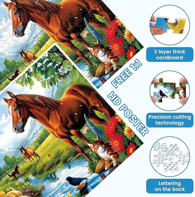 300 Piece Jigsaw Puzzle for Adults, 300 Piece Jigsaw Puzzle for Kids, Horse and Cat Jigsaw Puzzles, Animal Jigsaw Puzzles, Creative Games and Holiday Party Gifts, Fun and Challenging Family Games