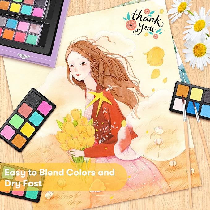 Stocking Stuffers for Kids Teens Adults, Birthday Party Art Supplies, Christmas Gifts for Teenagers, 150-Pack Wooden Art Set Crafts Drawing Painting Kit with 1 Coloring Book, 2 Sketch Pads