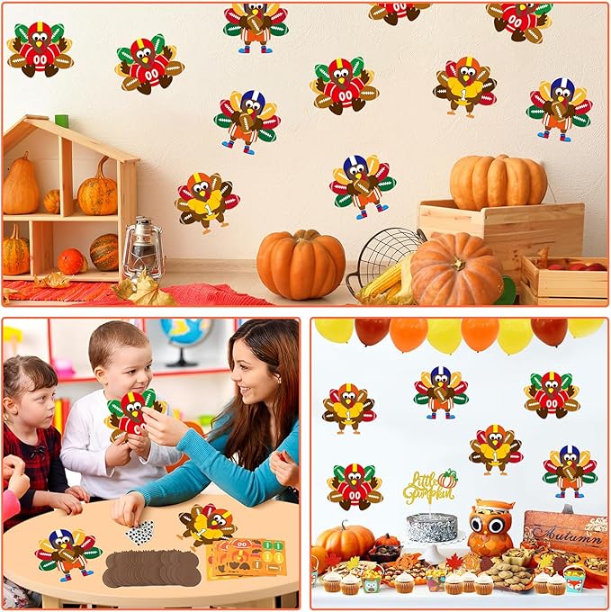 BeYumi 24 Sets Thanksgiving Foam Football Turkey Craft Kit DIY Give Thanks Rugby Turkey Handing Ornaments Decorations Fall Autumn Make A Turkey Craft for Kids Home School Classroom Party Activities
