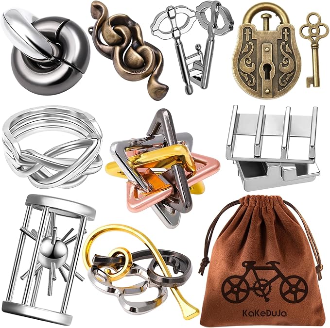 9pcs Metal Puzzle for Adult Disentanglement Puzzles Lock Puzzle Games Set Gift for Adults Teenagers