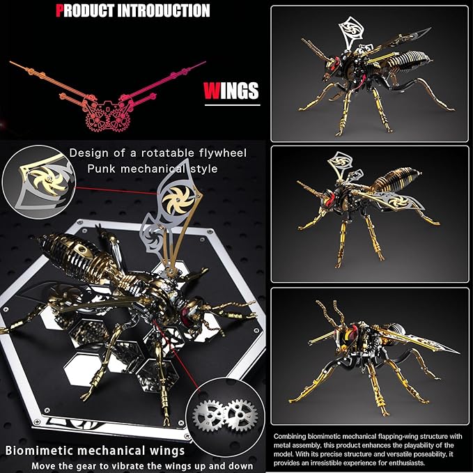 3D Metal Wasp Puzzles for Adults Model Kits Mechanical Puzzle Building Blocks, Difficult DIY for Assembly Gifts for Men (Metal Wasp-Black Golden)
