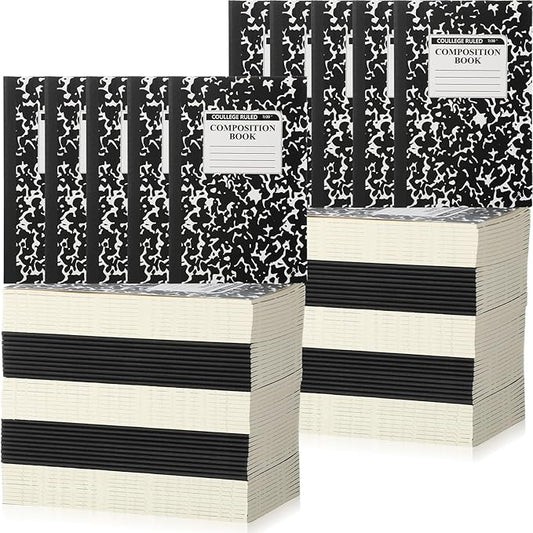 Fainne 100 Pack A5 Composition Notebooks Bulk College Ruled Composition Notebooks Marble Covers Notebook for Student Classroom Office Supplies 30 Sheet/60 Page(Black)