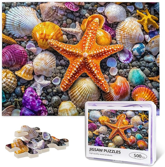 Jigsaw Puzzles for Adults 500 Pieces,Colorful Seashell Puzzle for Adult 500 Piece, Seashell and Seashore Beach 500 Pieces for Adults, Marine Jigsaw Puzzles 500 Piece for Adult