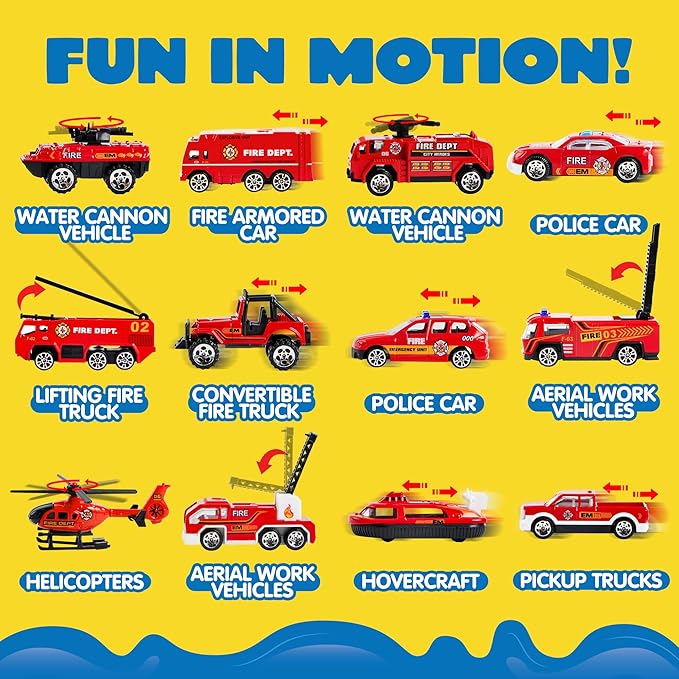 JOYIN 25 in 1 Fire Truck Vehicle Toy Set with Sounds and Lights, Fire Engine Vehicles in Carrier Truck, Mini Rescue Emergency Car Toy, Birthday Gifts for Over 3 Years Old Boys