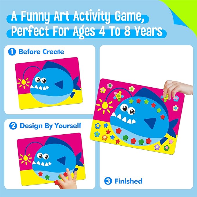 Foam Sticker Art Activity, 20 Marine Animals with 1660 Foam Stickers in 10 Colors Fun with DIY Activity Craft Kits Travel Game for Kids, Boys & Girls
