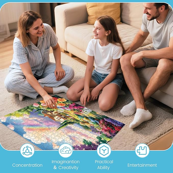 500 Piece Puzzles for Adults, Rainbow Floral Garden 500 Piece Puzzle, Colorful Cottage Jigsaw Puzzle, Perfect for Family Game Night, Home Wall Decor, Ideal Gift for Adults, Kids, Seniors, 20.5 x 15 in