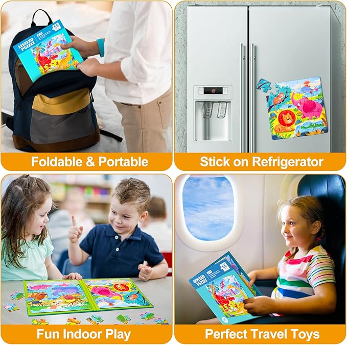 Magnetic Puzzles for Kids Ages 3-5, Two-Book Set, Dinosaur Animal Jigsaw Puzzle Magnet Books Travel Games Montessori Preschool Learning Activities Toddler Toys for 3 4 5 6 Year Old Boys Girls