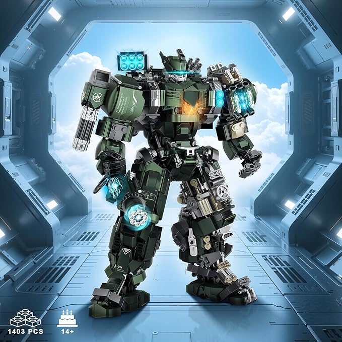Large Mech Robot Building Set, Motorized Robot Model Building Blocks Toy for Adults, Hard Core Industrial Style Collectible Gifts for Men Boys Ages 14+ (1403 PCS)