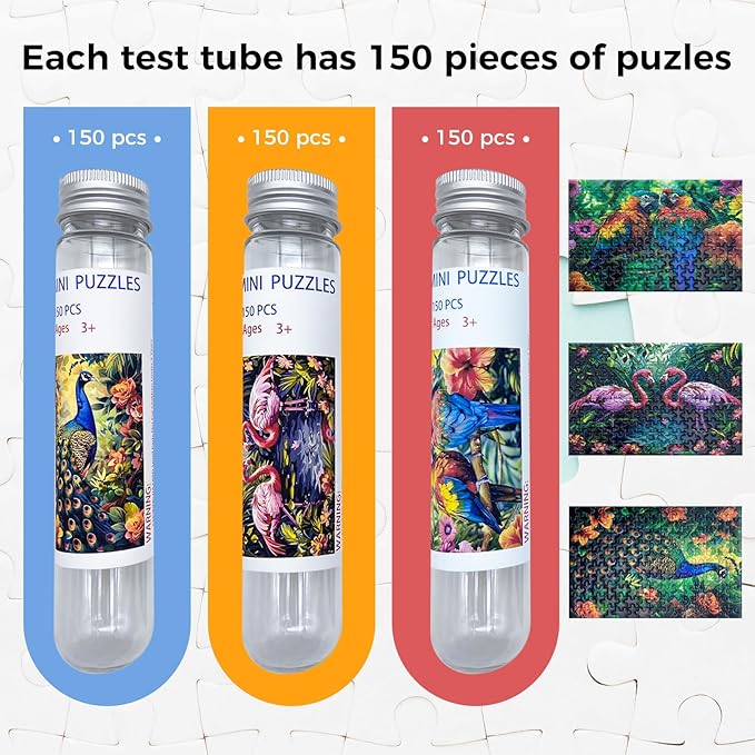 150 Pieces Mini Jigsaw Puzzles for Adults & Kids,6 x 4 Inches,Mini Puzzles,Travel Puzzle,Small Puzzles Challenging Difficult Puzzle,3 Pack Animal Series