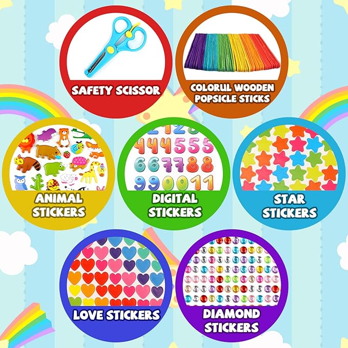 DOITEM Pipe Cleaners Craft Supplies, 1500+Pcs Arts and Crafts Supplies Including Pipe Cleaner Wiggle Googly Eyes Pom Poms Feathers Sticks Sequins Foam Flowers Papers Felt Stickers