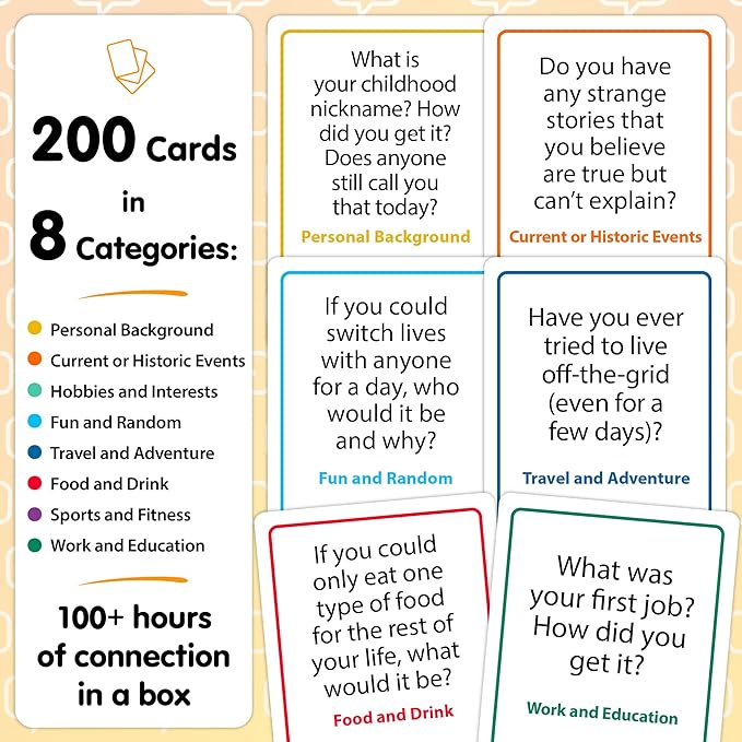 200 Icebreaker Conversation Cards - Improve Your Small Talk & Make Deep Connections - Perfect for Parties, Gatherings & More - Always Have Something to Say - Discuss Fun Questions & Interesting Topics