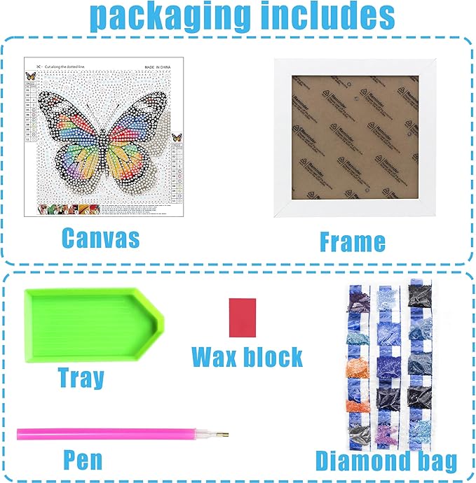 geesfayan Diamond Art Kits for Kids Ages 8-12,6 Inch DIY Gem Art Painting with 7 Inch Frame, Complete Starter Kit for Beginners, Creative Arts & Crafts Gift for Girls & Boys (Colorful Butterfly)