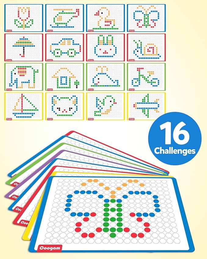 Coogam Magnetic Drawing Board, Large Magnet Doodle Board with Pen and Dot Beads, Color Shape Pattern Art Pad, Montessori Educational Traveling Toy Gift for 3 4 5 6 Years Old Toddlers