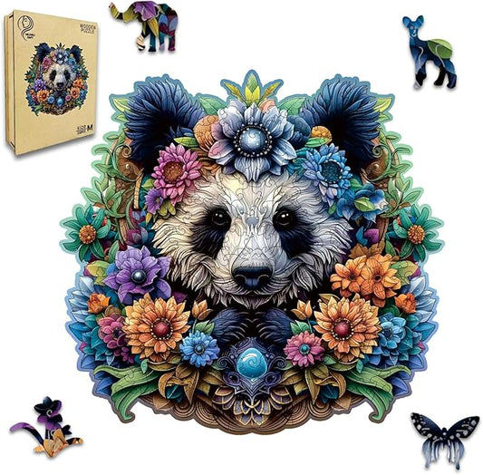 Wooden Puzzles for Adults,Panda Design Jigsaw Puzzles 200 Piece,Thanksgiving Birthday Gifts Family Game,Unique Shape Puzzle Challenge 11 x 11 Inch