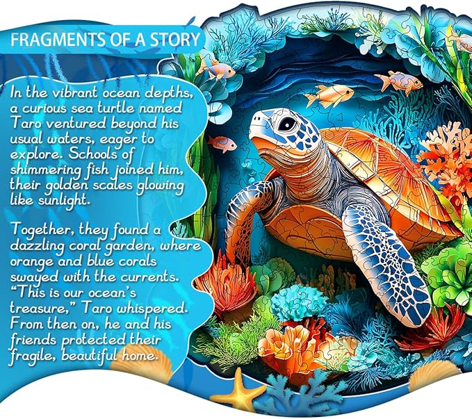 Wooden Jigsaw Puzzle, 200-500 Pieces Unique Shape Animal Puzzle, for Adults & Kids, Birthday Gift Family Game, Decorative Puzzle, Unique Gift (Turtle Guaridan, 500 PCS)