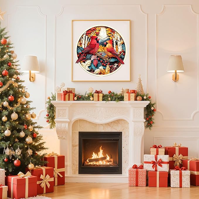 Wooden Puzzles for Adults - Autumn Cardinal Wooden Jigsaw Puzzle, Unique Animal Shaped Wood Puzzles Adult, Christmas Birthday Gifts for Friends/Family, Home Decor 8.5 * 8.5in 100pcs