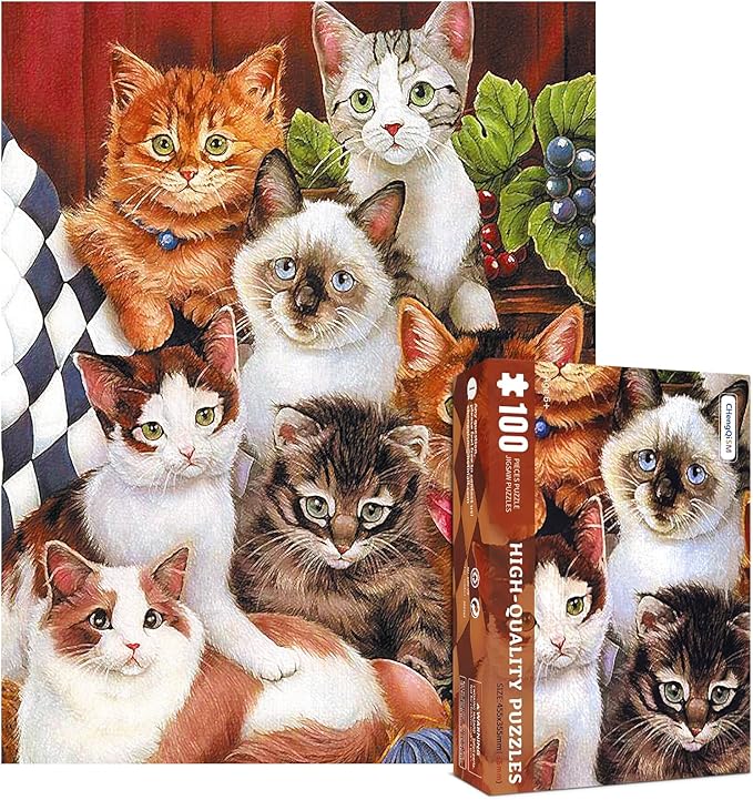 100 Piece Puzzles for Kids Cute Cat 100 Piece Puzzles for Adults, Kitten Group Photo 100 Pieces Puzzle for Kids Ages 4-8, Cats Selfie Puzzle for Seniors Teens Brain Teaser