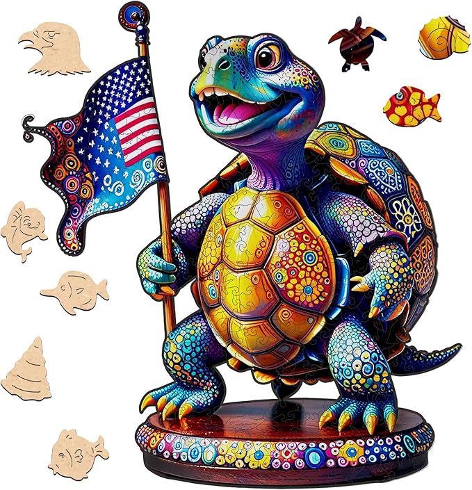 Wooden Puzzles for Adults, 455 Pieces Flag Turtle Wooden Jigsaw Puzzles, Animal Unique Shaped Puzzle Gifts for Adults and Kids on Birthday, Thanksgiving, Family Puzzle Games (15.6''*17.3'')